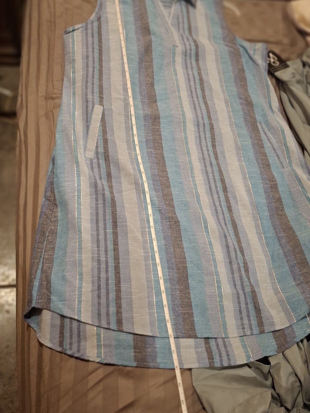 Mlle Gabrielle Blue and White Striped Sleeveless High-Low Dress - Picture 9 of 16